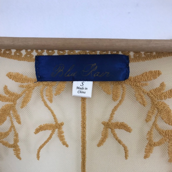 Blue Rain Sheer Mesh Embroidered Duster Robe Cardigan Coverup Festival Country - Picture 4 of 8